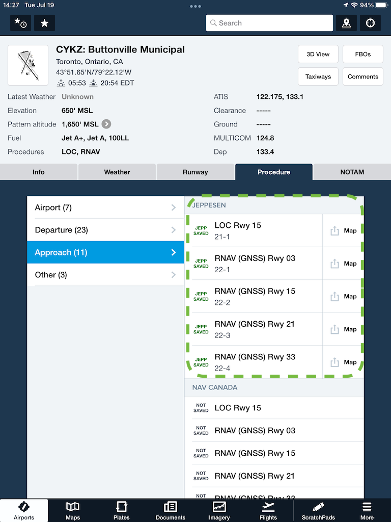 Viewing Jeppesen charts for Canada or Europe with a ForeFlight USA