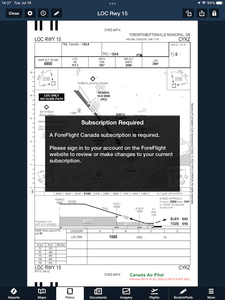 Viewing Jeppesen charts for Canada or Europe with a ForeFlight USA